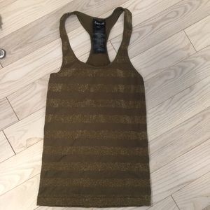 BEBE STRETCHY GREEN AND GOLD TANK